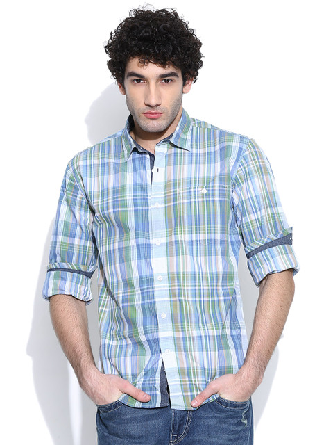 

Highlander Blue & Green Checked Slim Fit Casual Shirt
