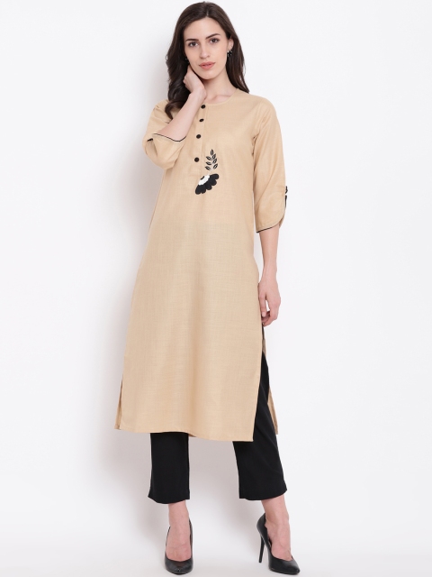 

Shakumbhari Women Beige Solid Straight Kurta