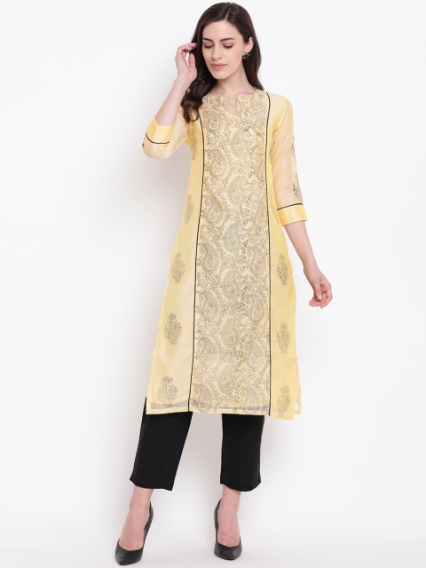 

Shakumbhari Women Yellow Printed Straight Kurta