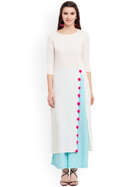 

FABNEST Women White Solid Straight Kurta