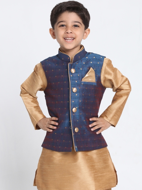 

VASTRAMAY Boys Blue Woven Design Nehru Jacket