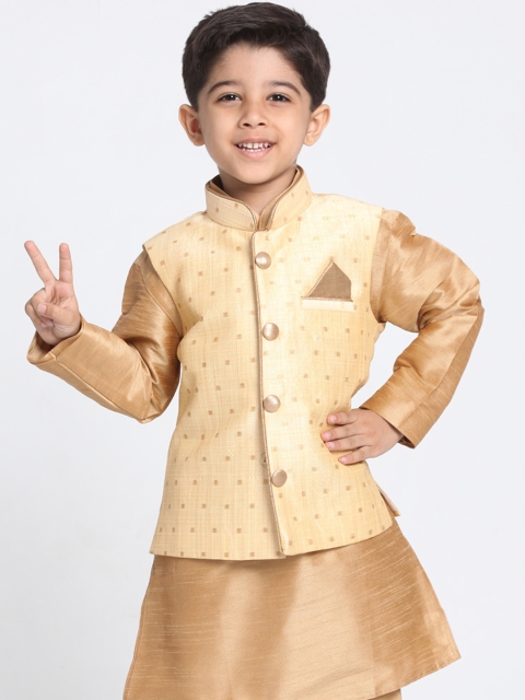 

VASTRAMAY Boys Gold-Coloured Woven Design Nehru Jacket
