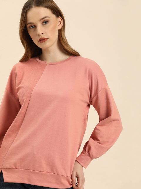 

ether Women Pink Solid Panelled Sweatshirt