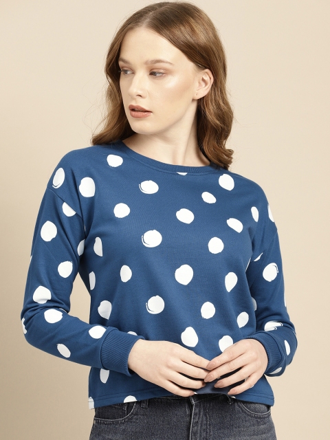 

ether Women Teal Blue & White Printed Lightweight Pullover Sweatshirt