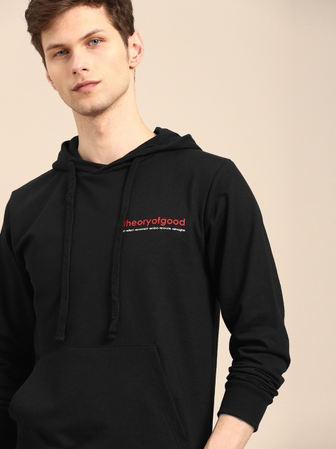 

ether Men Black Solid Hooded Sweatshirt