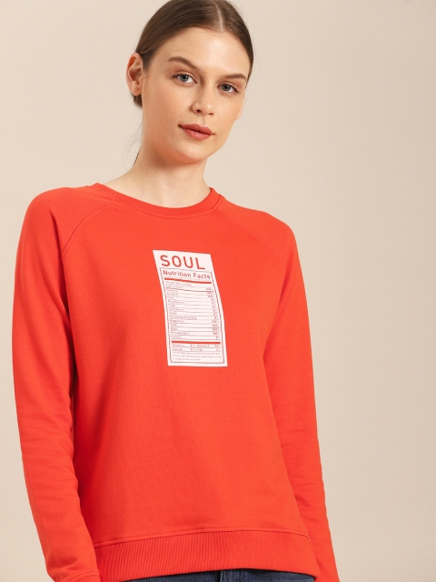 

ether Women Orange & White Printed Sweatshirt