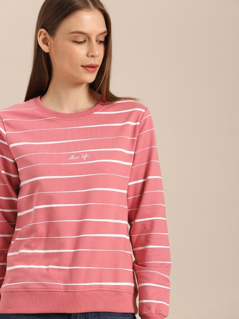 

ether Women Pink & White Striped Sweatshirt