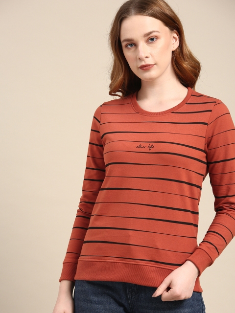 

ether Women Rust Orange & Black Striped Sweatshirt