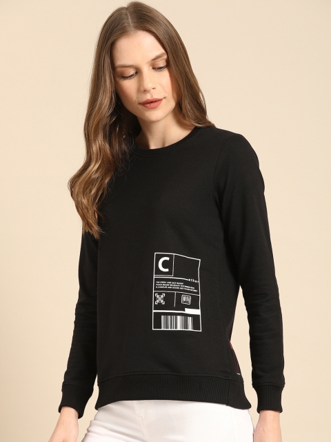 

ether Women Black Printed Sweatshirt