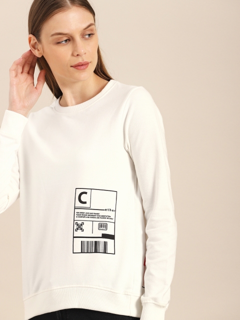 

ether Women White Printed Sweatshirt