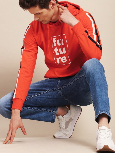 

ether Men Orange Printed Hooded Sweatshirt