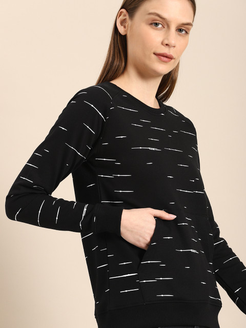 

ether Women Black & White Printed Sweatshirt