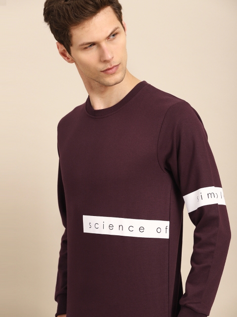 

ether Men Burgundy Printed Detail Sweatshirt