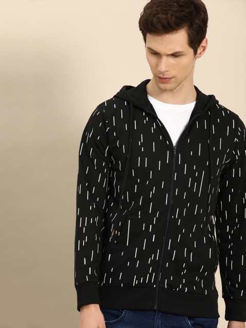 

ether Men Black Printed Hooded Sweatshirt