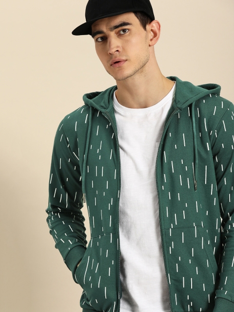 

ether Men Green Printed Hooded Sweatshirt
