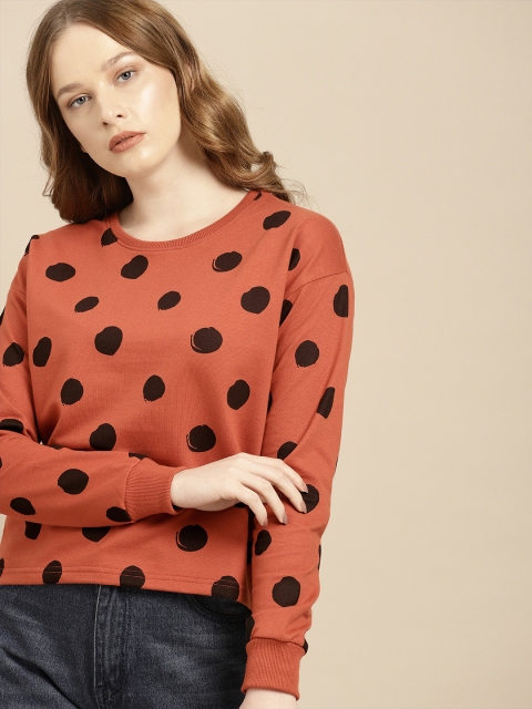 

ether Women Rust Brown & Black Printed Lightweight Pullover Sweatshirt