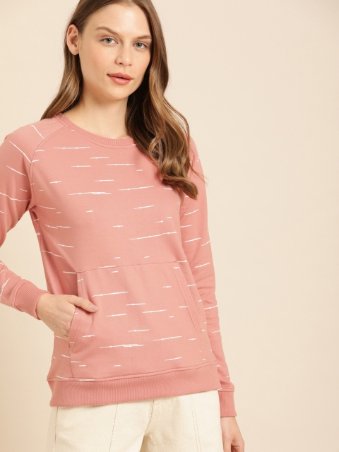 

ether Women Peach-Coloured & White Printed Sweatshirt