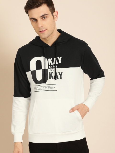 

ether Men White & Black Colourblocked Hooded Sweatshirt