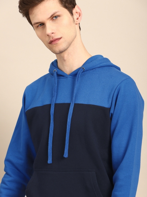 

ether Men Blue Colourblocked Hooded Sweatshirt