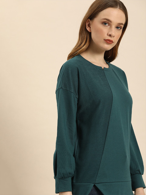 

ether Women Green Solid Panelled Sweatshirt