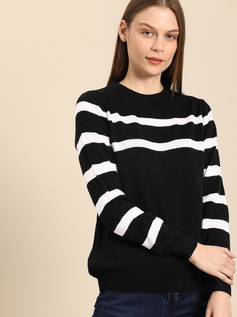 

ether Women Black & White Striped Pullover Sweater