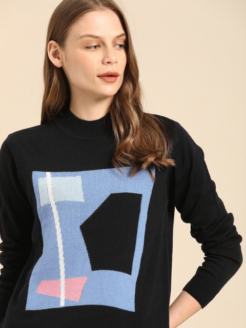 

ether Women Navy Blue Self Design Sweater