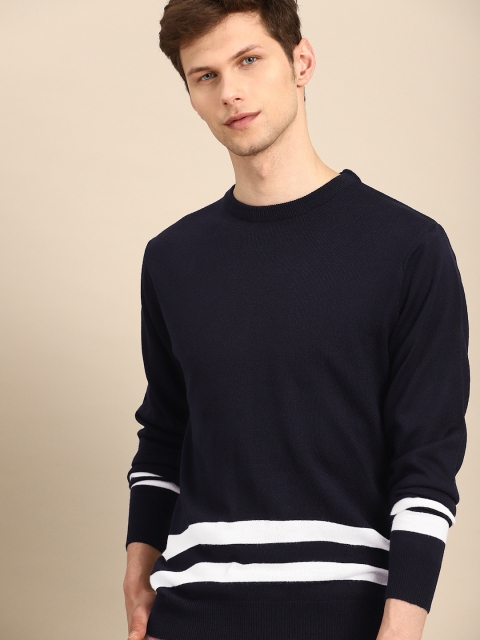 

ether Men Navy & White Striped Detail Sweater, Navy blue