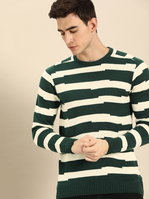 

ether Men Off-White & Green Striped Sweater