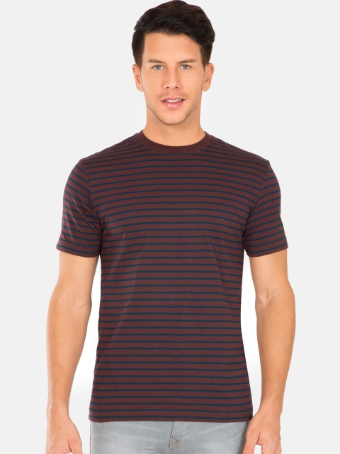 

Jockey Men Burgundy & Navy Blue Striped Round Neck Athleisure T-shirt