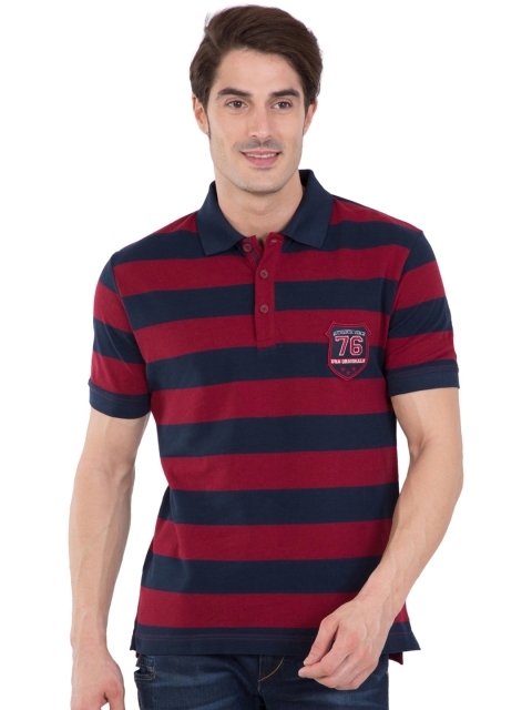 

Jockey Men Navy Blue & Red Striped Polo Collar T-shirt
