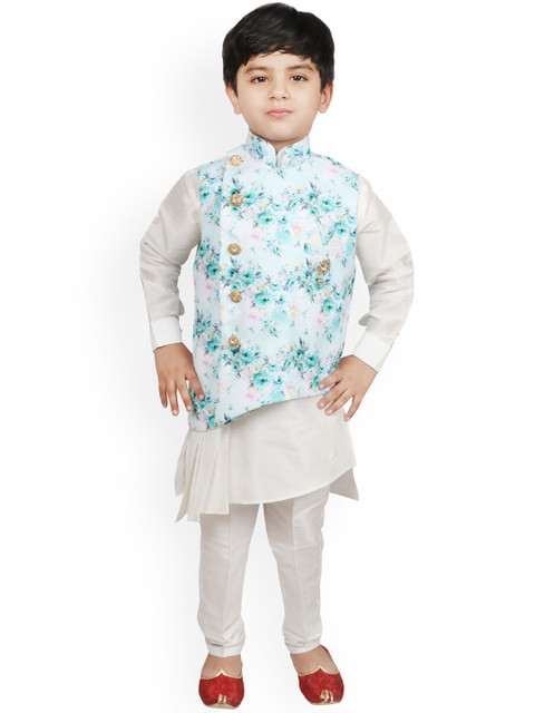 

SG YUVRAJ Boys White & Blue Printed Kurta with Pyjamas