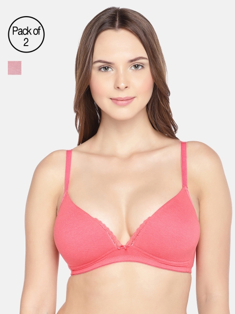 

Inner Sense Women Organic Cotton Antimicrobial Sustainable Lace Touch T-shirt Bra (Pack of 2), Pink