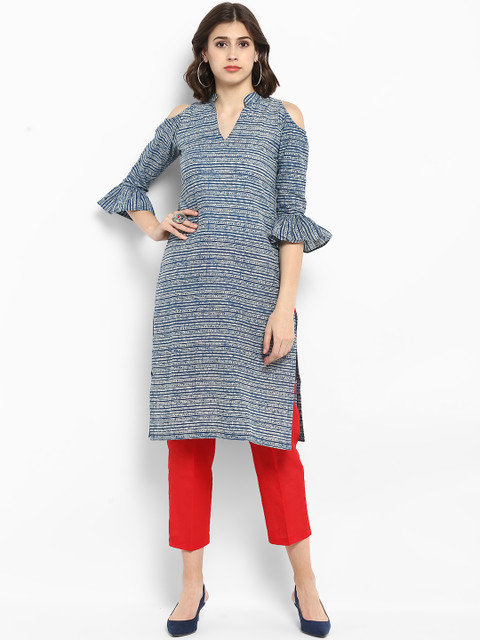 

MBE Women Blue Printed Straight Kurta