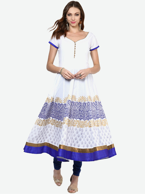 

MBE Women White & Blue Printed Anarkali Kurta