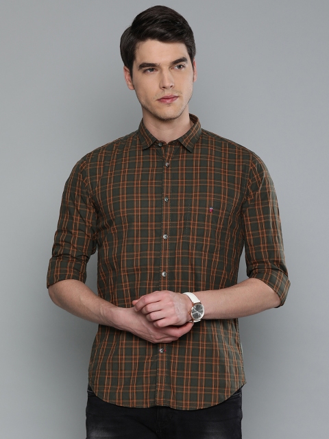 

Louis Philippe Sport Men Olive Green & Brown Super Slim Fit Checked Casual Shirt