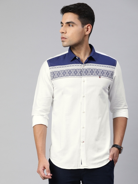 

Louis Philippe Sport Men White & Blue Union Fit Printed Casual Shirt