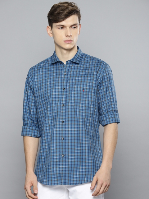 

Louis Philippe Sport Men Blue & Olive Green Slim Fit Checked Casual Shirt