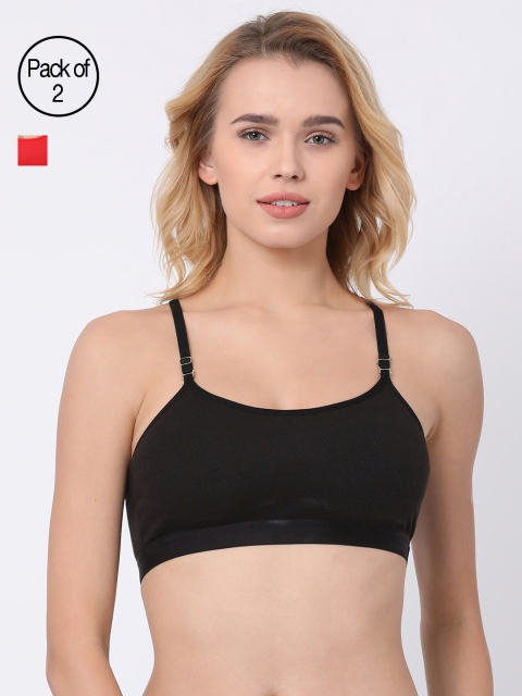 

BRAYOLA Pack of 2 Non-Wired Non Padded Camisole Bras VRS1011, Black