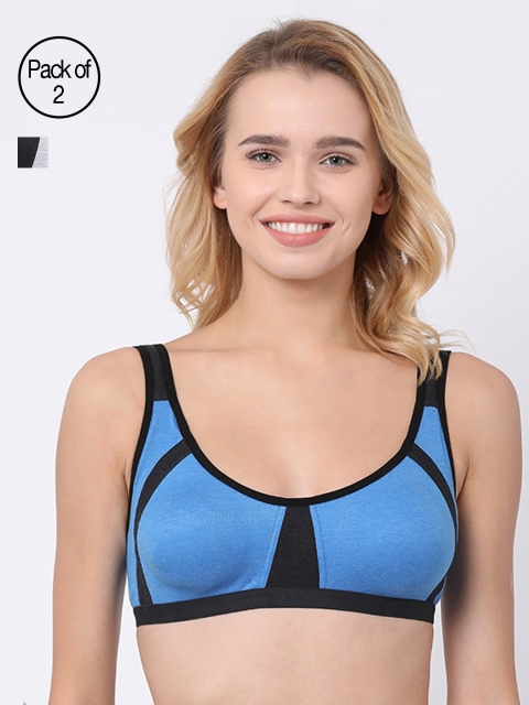 

BRAYOLA Women Pack of 2 Colourblocked Sports Bras VRS1017, Black