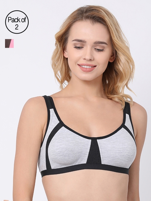 

BRAYOLA Women Pack of 2 Colourblocked Sports Bras VRS1017, Coffee brown