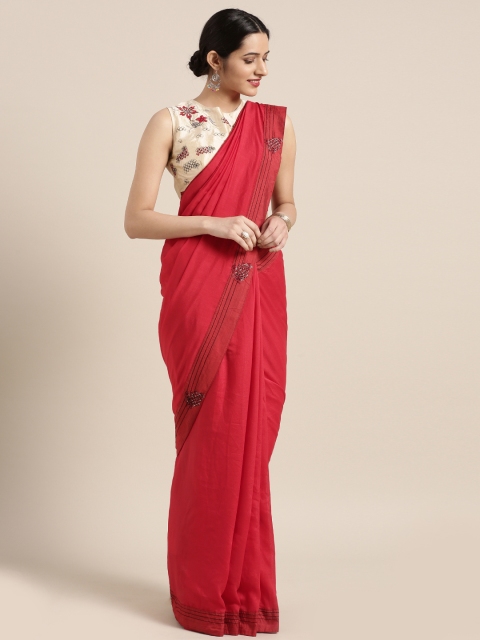 

Aarrah Red Solid Pure Silk Saree