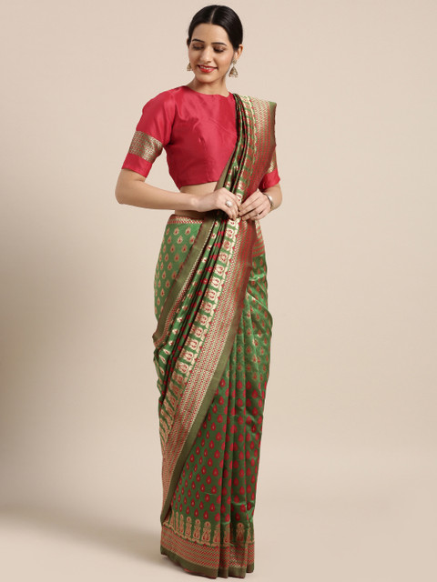 

Aarrah Green Pure Silk Woven Design Banarasi Saree