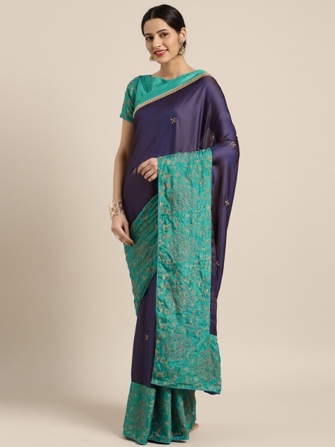 

Aarrah Navy Blue & Green Pure Silk Embroidered Saree