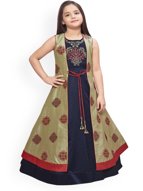

BETTY Girls Blue Embroidered Layered Maxi Dress