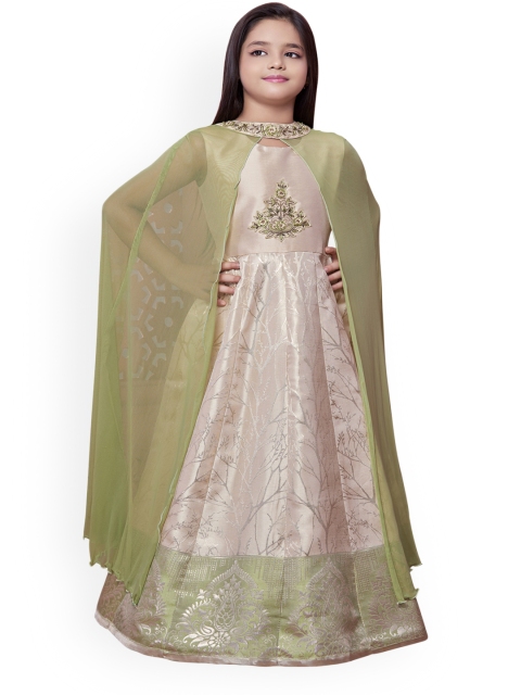 

BETTY Girls Green Self Design Layered Maxi Dress