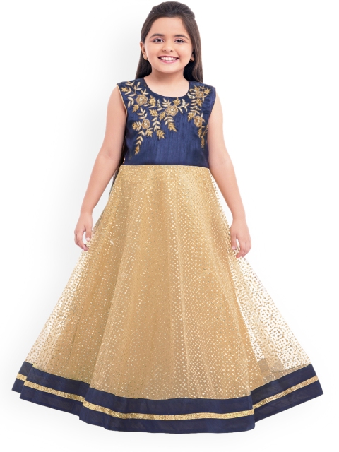

BETTY Girls Beige & Navy Blue Embellished Maxi Dress