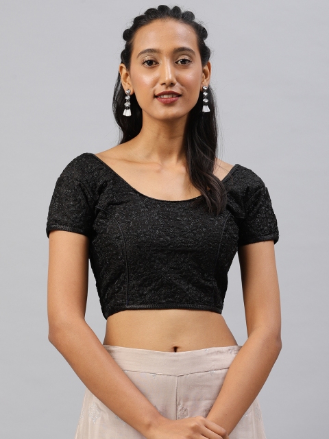 

Aarrah Black Embroidered Cotton Padded Saree Blouse
