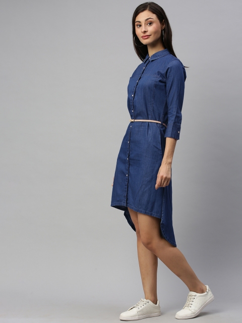 

HERE&NOW Women Blue Solid Shirt Dress