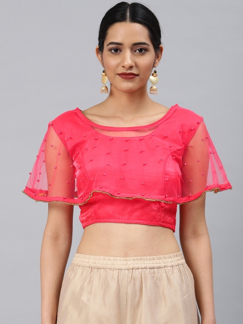 

Aarrah Women Pink Embellished Banglori Satin Padded Saree Blouse