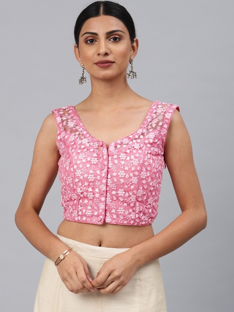 

Aarrah Women Pink Embroidered Cotton Padded Ready Made Saree Blouse